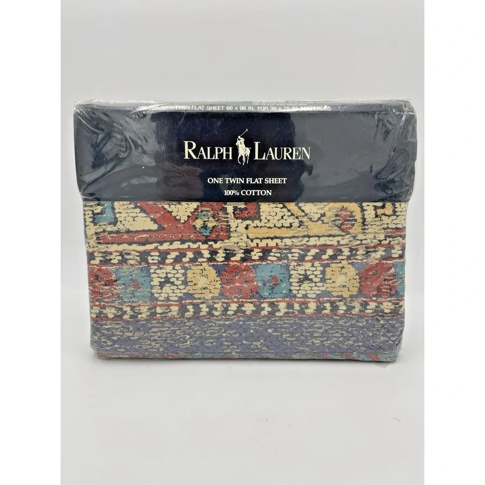 Vintage New Ralph Lauren Zuma Point Multi  One TWIN Flat Sheet NOS‎